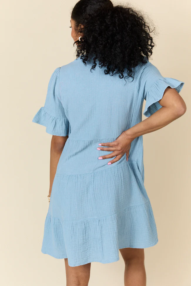 Weekend Wander Blue Gauze Mini Dress FINAL SALE - Terpint