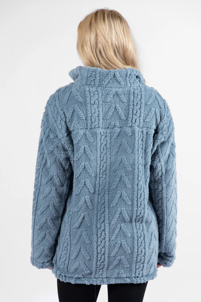 Take The Leap Blue Cable Detail Sherpa Pullover FINAL SALE - Terpint