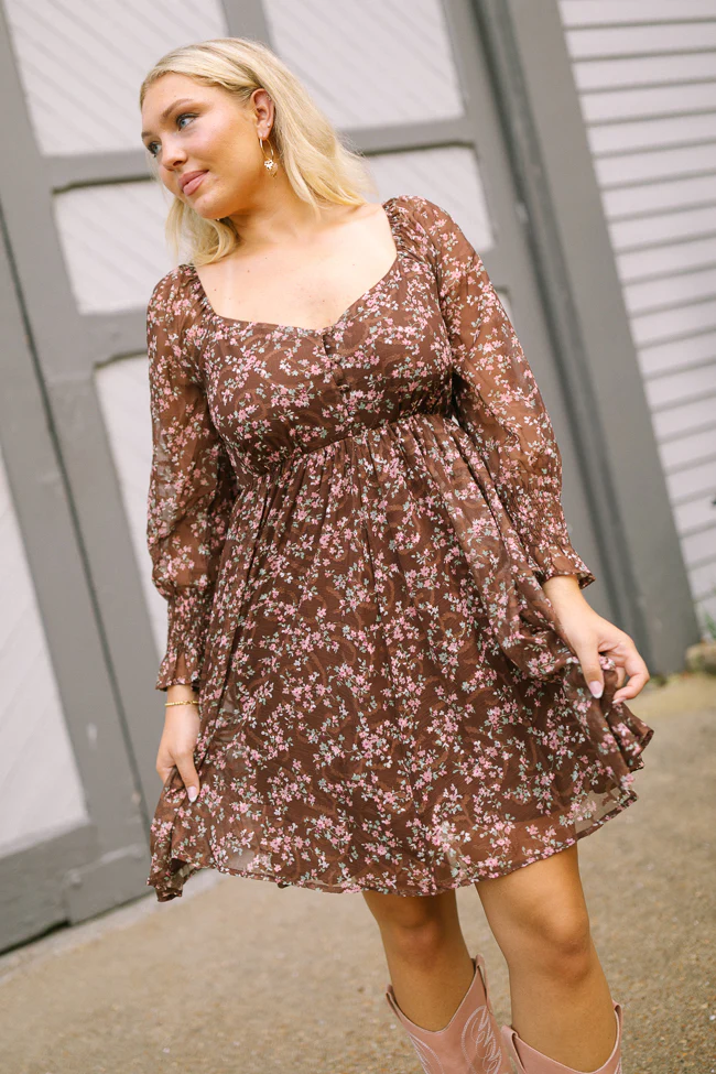 Daniella Brown Floral Mini Dress - Terpint