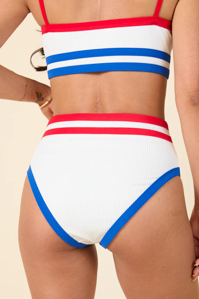 Red White And You White Ribbed High Waisted Bikini Bottoms FINAL SALE - Terpint