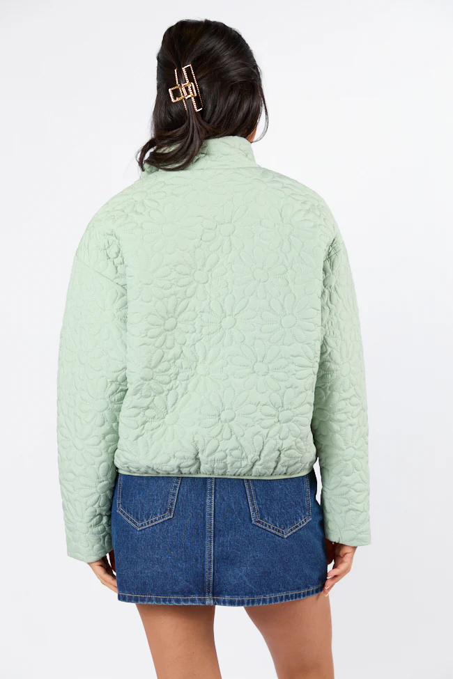 Full Bloom Sage Flower Quilted Zip Up Jacket FINAL SALE - Terpint
