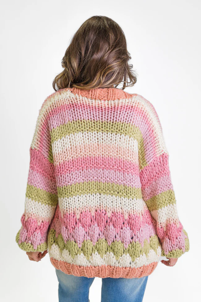 Lost In Your Love Pink Multi Stripe Chunky Cardigan FINAL SALE - Terpint
