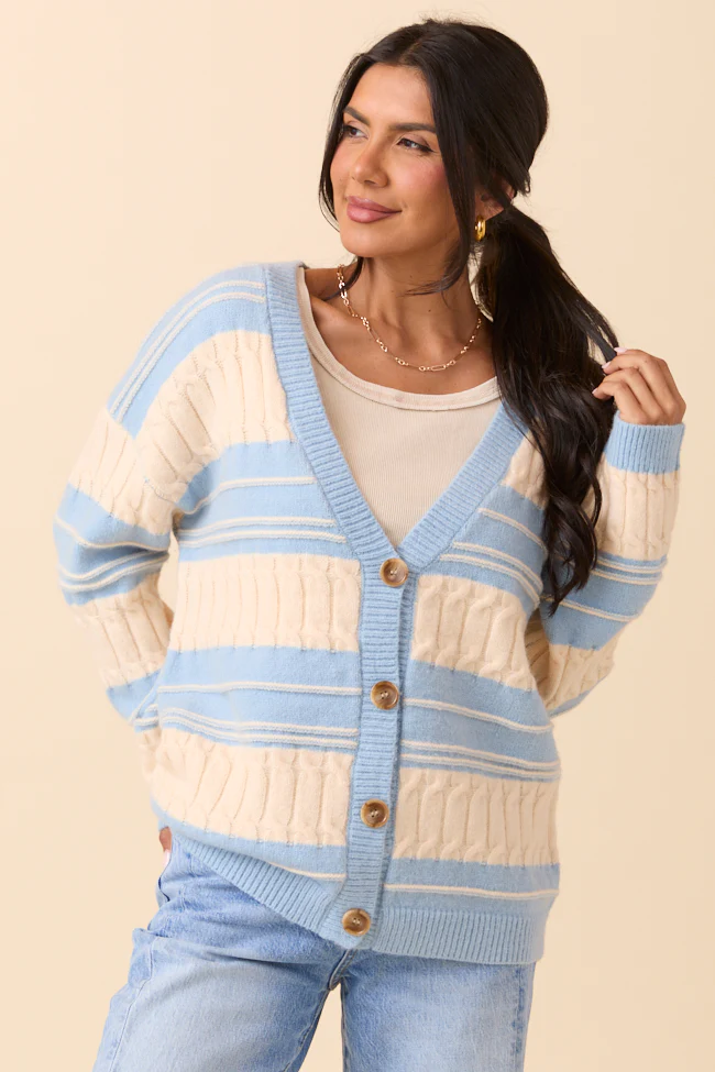 Julia Oversized Striped Blue and Ivory Cardigan - Terpint