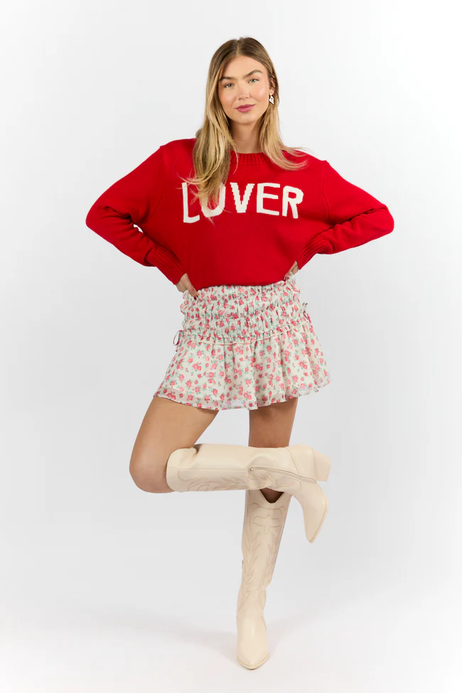 Cross My Path Ivory and Red Drop Smocked Waist Mini Skort FINAL SALE - Terpint