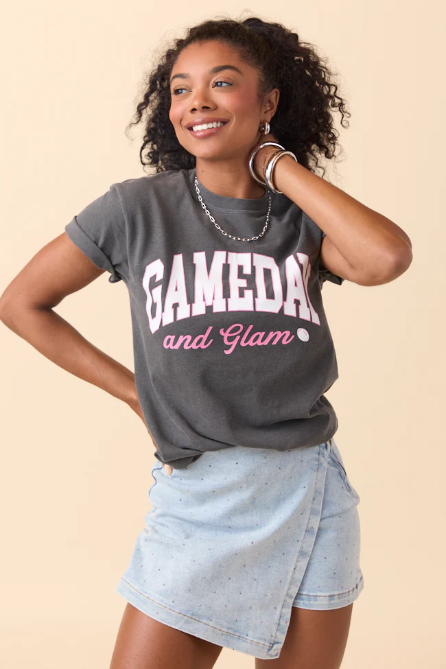 Gameday And Glam Dark Grey Graphic Tee - Terpint