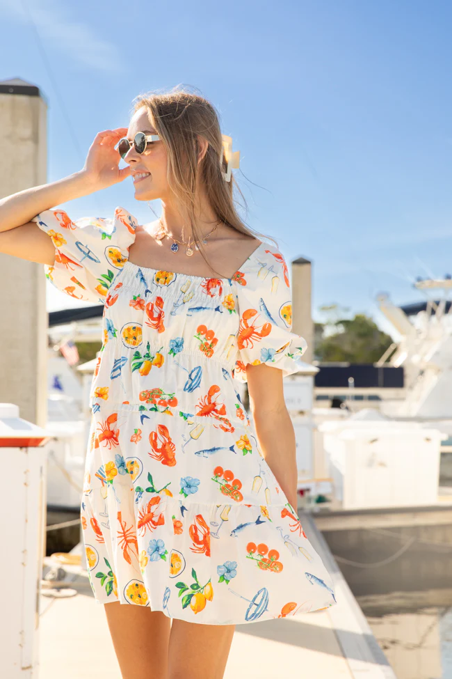 Everything I Love White Multi Icon Print Mini Dress FINAL SALE - Terpint