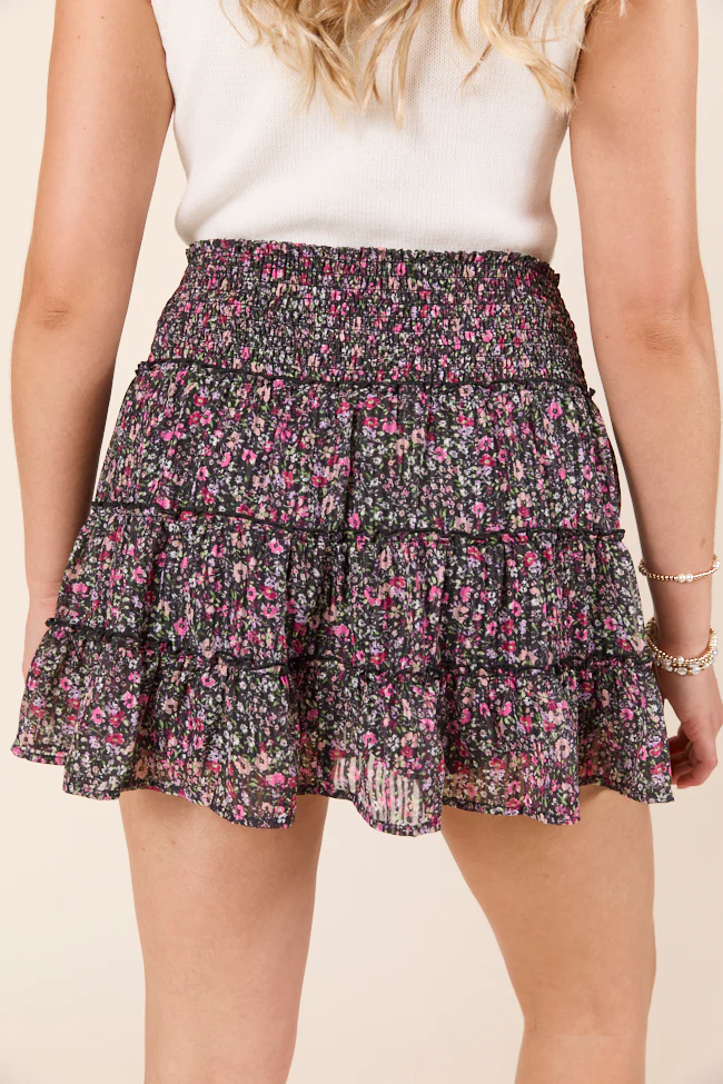 Through the Garden Black Pink Floral Skort - Terpint