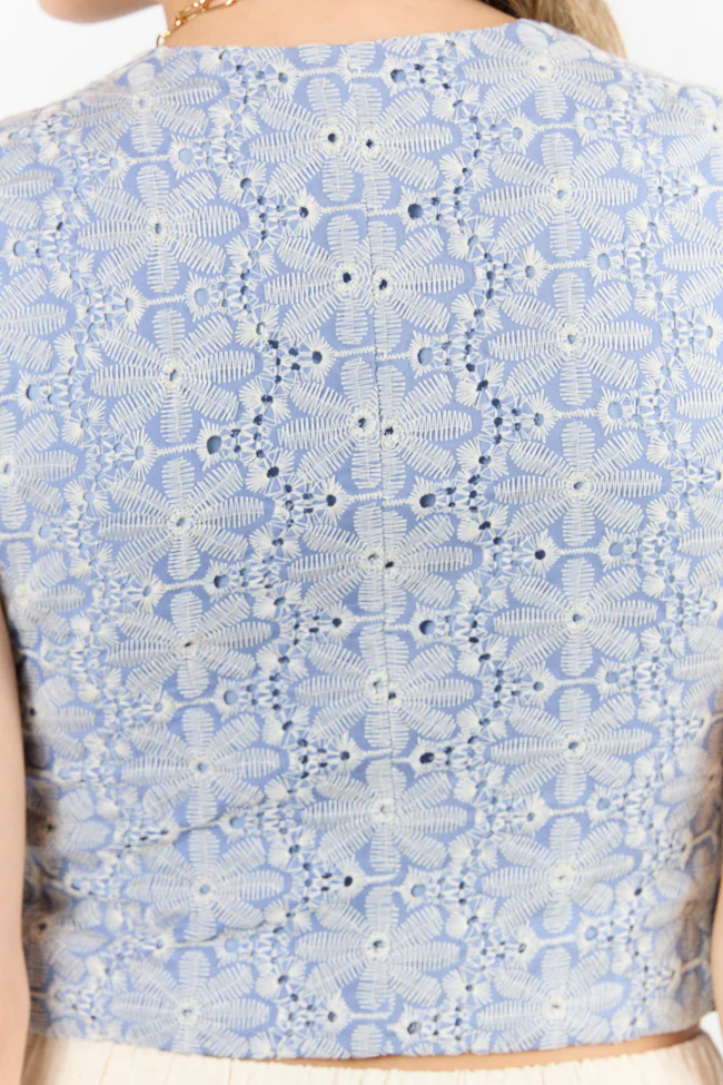 Boardwalk Sunshine Blue Embroidered Vest Top - Terpint
