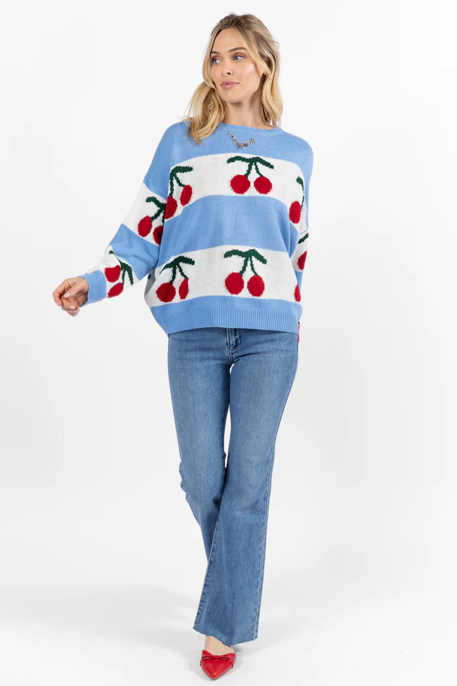 The Cherry On Top Blue Sweater FINAL SALE - Terpint