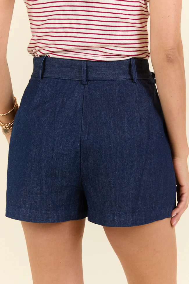 Wherever You Are Dark Wash Belted Denim Shorts FINAL SALE - Terpint