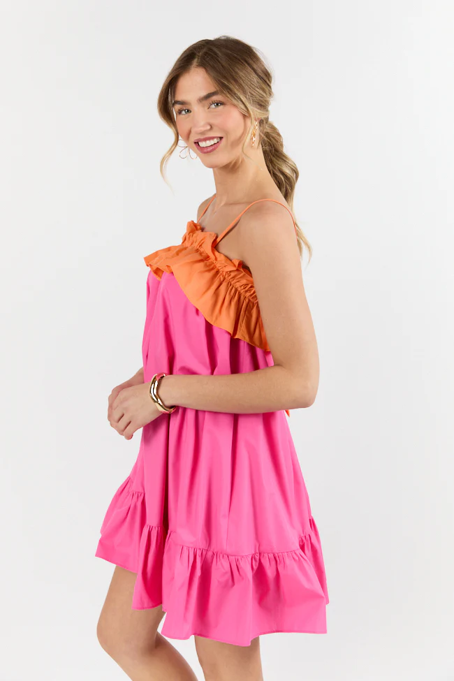 Quick Updates Pink and Orange Ruffle Detail Two Tone Mini Dress FINAL SALE - Terpint