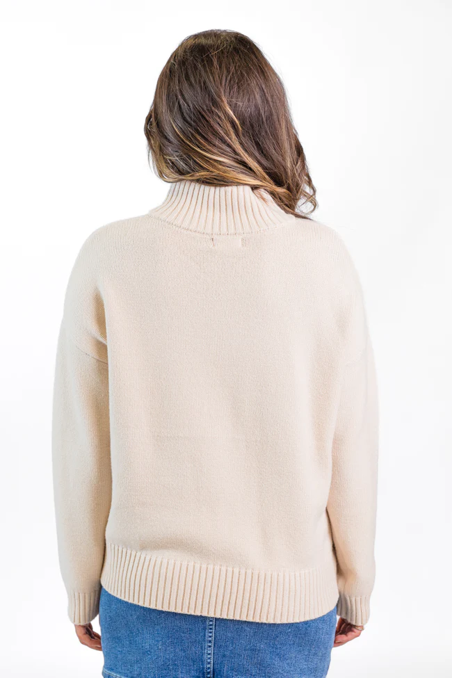 Roll With It Beige Los Angeles Embroidered Quarter Zip Sweater FINAL SALE - Terpint
