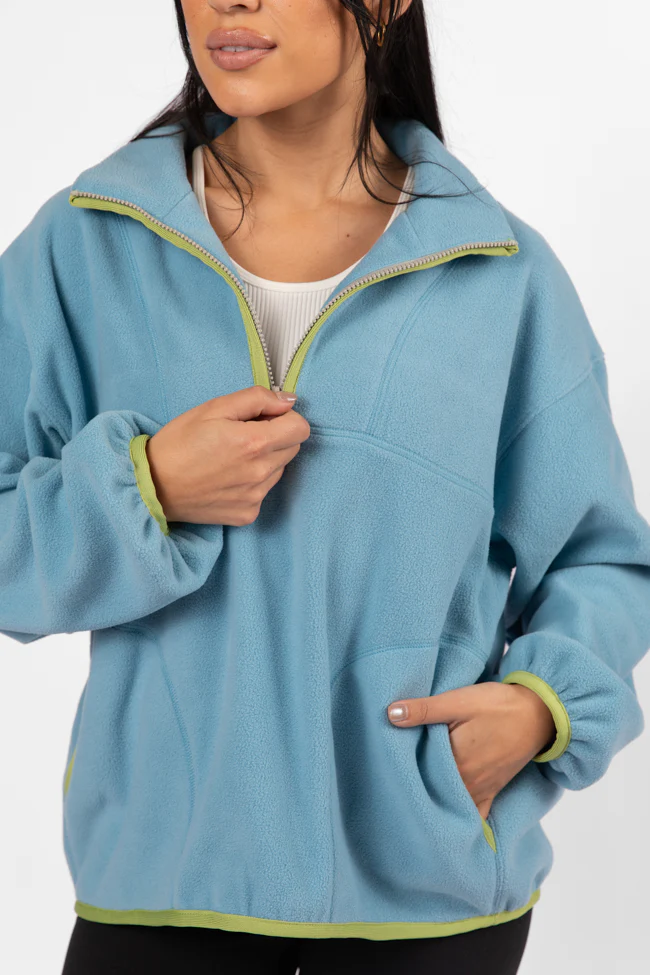 Outside The Box Blue Contrast Trim Fleece Pullover FINAL SALE - Terpint