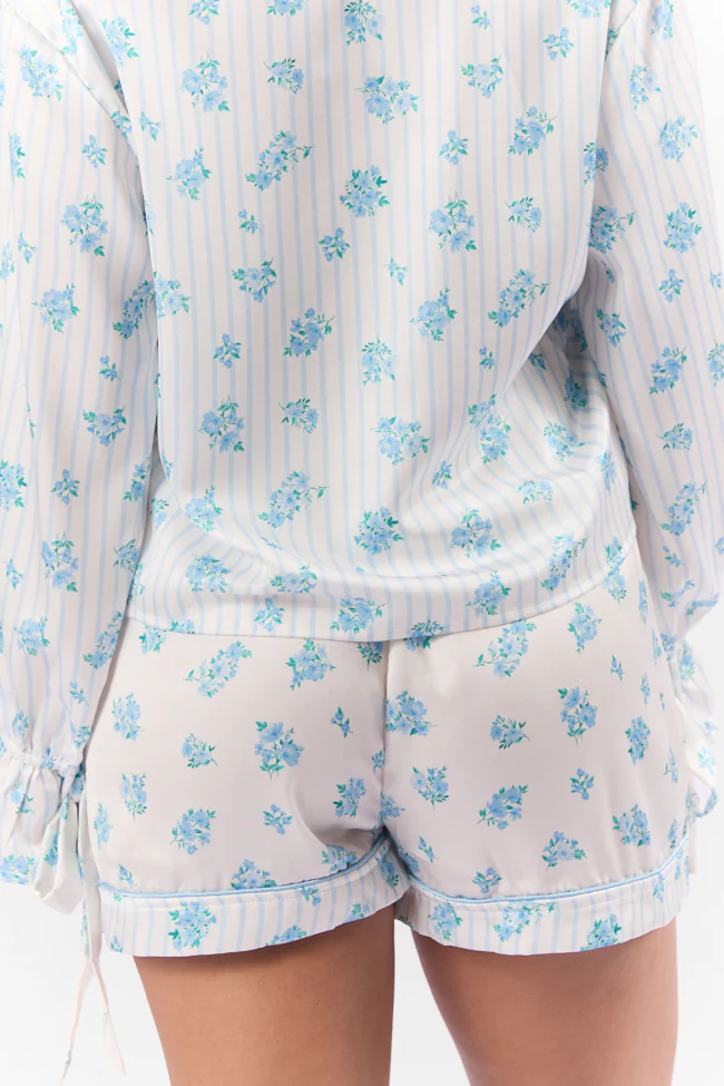 Sleep On My Side Blue Floral Satin Pajama Shorts FINAL SALE - Terpint