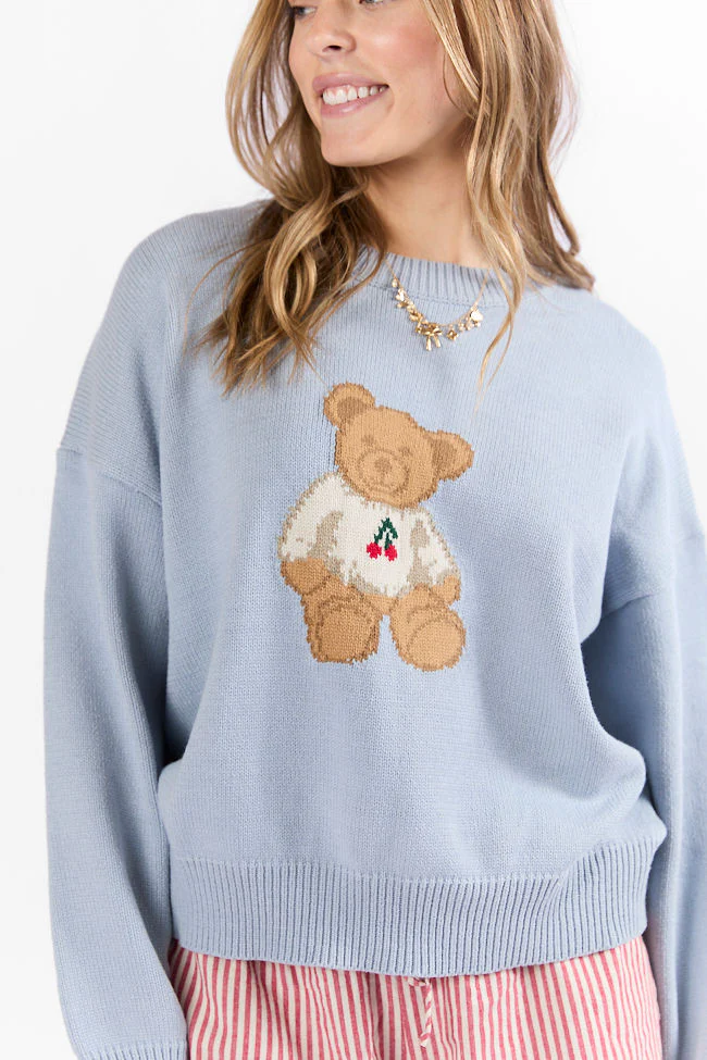 Too Much To Bear Light Blue Cherries Sweater - Terpint