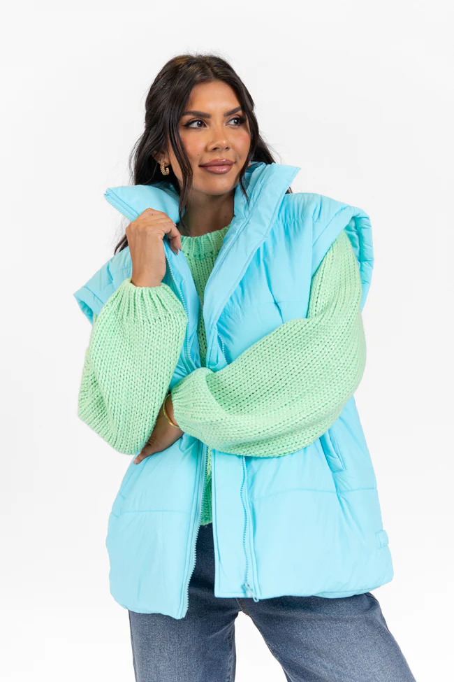 Going Upstate Blue Oversized Puffer Vest FINAL SALE - Terpint