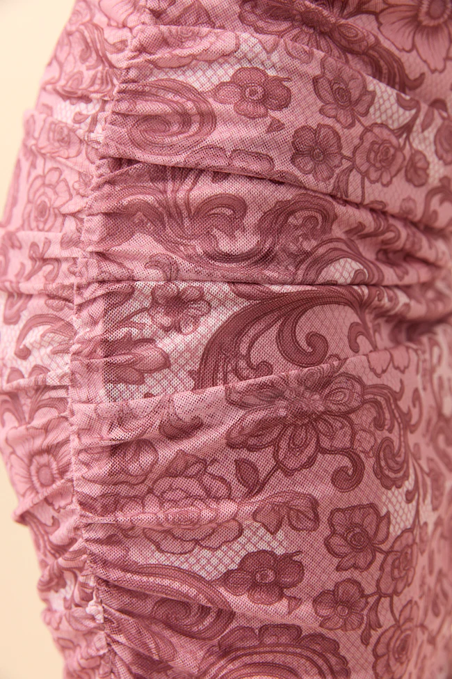 Ali Mauve Lace Print Mesh Midi Dress - Terpint
