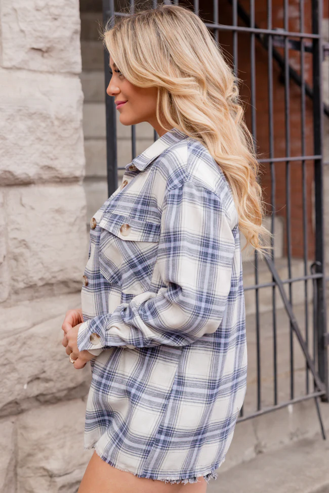 Round It Up Navy And Purple Plaid Button Front Shirt FINAL SALE - Terpint
