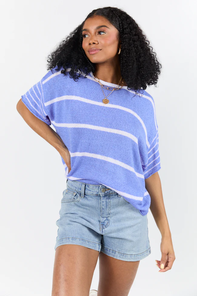 Wear It Well Blue And Ivory Striped Sweater T-Shirt FINAL SALE - Terpint