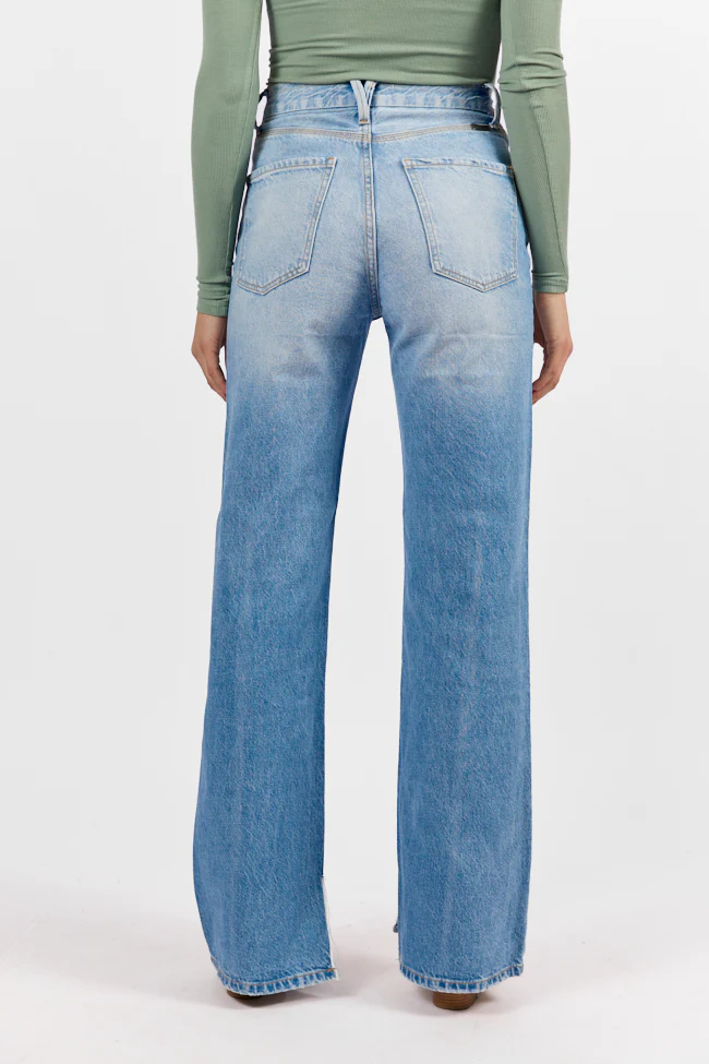 Emily Light Wash 90's Flare Split Hem Wide Leg Jeans SALE - Terpint