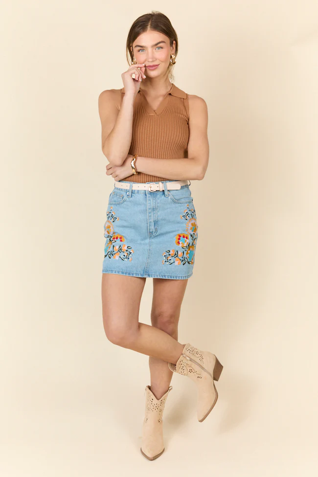 Garden Of Grace Floral Embroidered Denim Skirt FINAL SALE - Terpint
