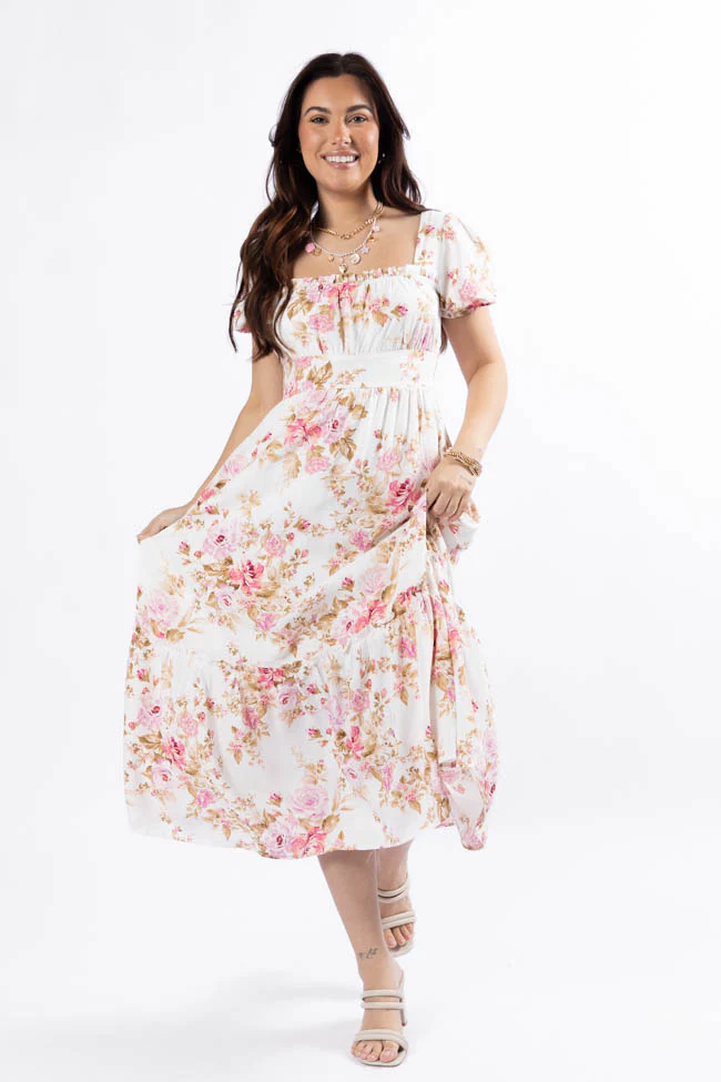Small Town Smoke Show Pink Multi Floral Midi Dress FINAL SALE - Terpint
