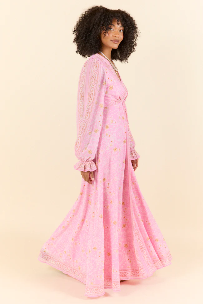 Rustic Rose Pink Bandana Print Maxi Dress FINAL SALE - Terpint