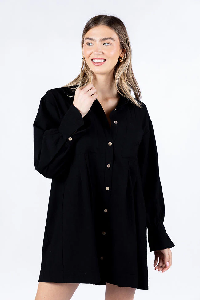 Write This Down Black Button Up Shirt Dress FINAL SALE - Terpint