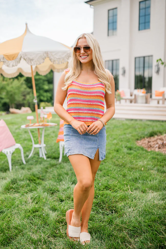 We Were Us Pink And Orange Multi Stripe Crochet Tank FINAL SALE - Terpint