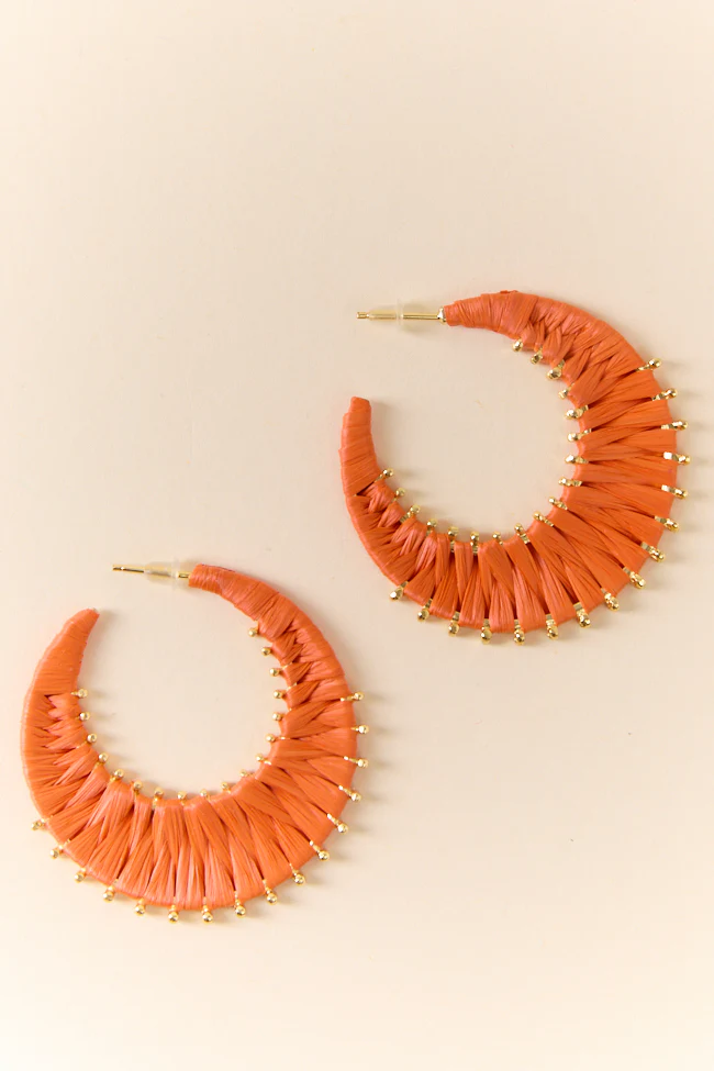 Orange Raffia Wrapped Hoop Earrings FINAL SALE - Terpint