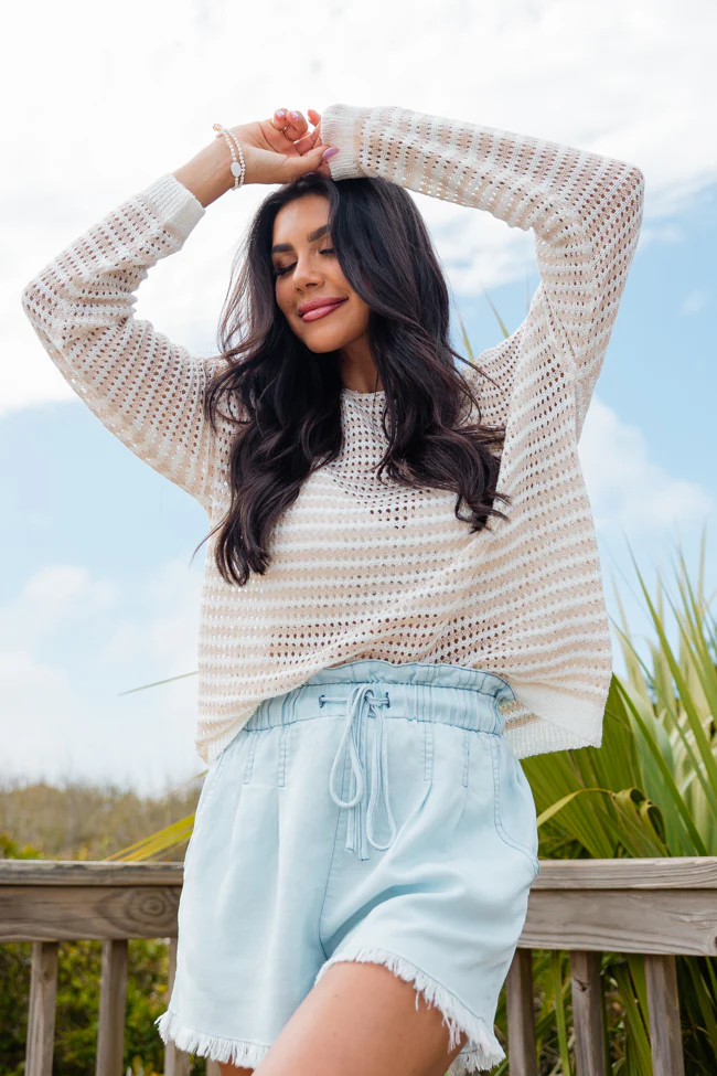 On The Coast Ivory and Beige Striped Boatneck Sweater FINAL SALE - Terpint