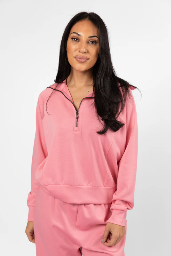 Let's Just Stay Pink Quarter Zip Knit Pullover FINAL SALE - Terpint
