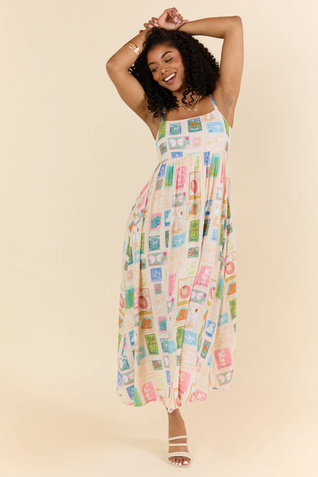 World Traveler Stamp Print Midi Dress FINAL SALE - Terpint