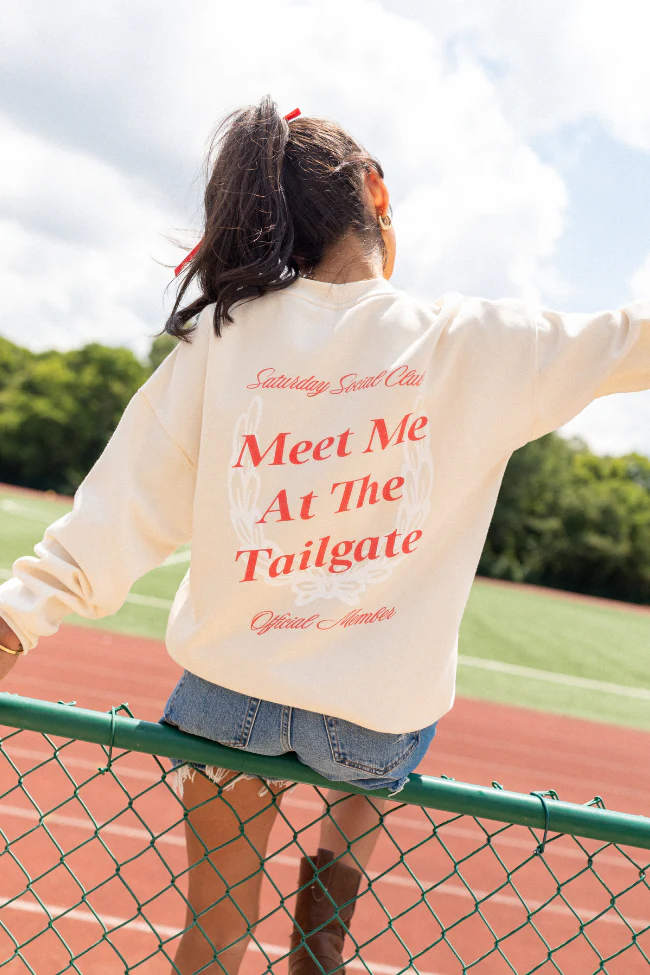 Meet Me At The Tailgate Cream Graphic Sweatshirt - Terpint
