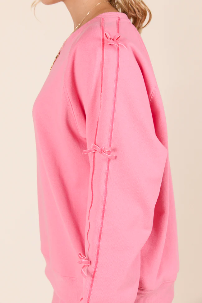 Kinley Pink Side Bow Detail Crewneck Sweatshirt - Terpint