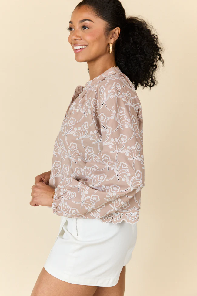 Downtown Delight Tan Embroidered Blouse FINAL SALE - Terpint