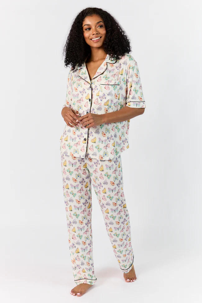 Good To Get Away Butterfly Short Sleeve Pajama Top FINAL SALE - Terpint