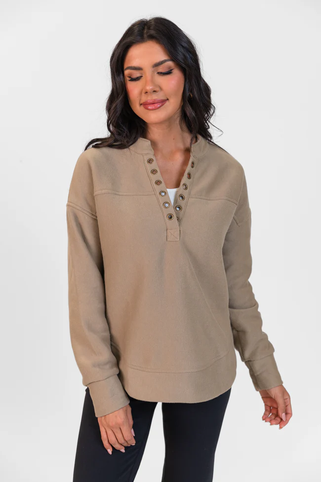 No Competition Taupe Gromet Detail Sweatshirt FINAL SALE - Terpint