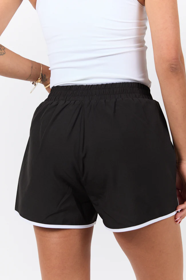 On The Move Black and White Running Shorts With Contrast Trim FINAL SALE - Terpint