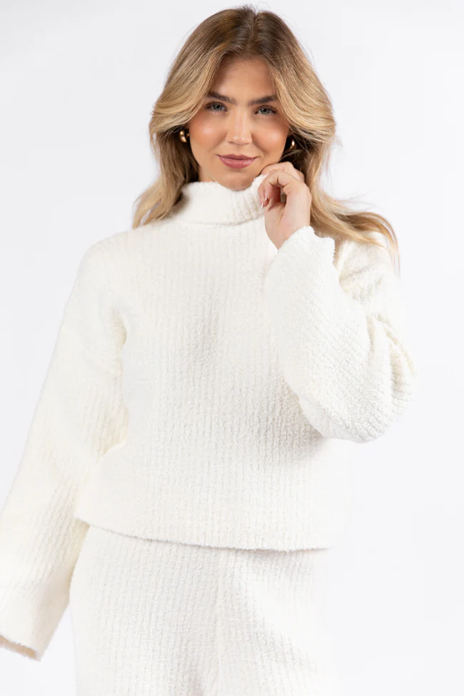 Keep It Comfy Ivory Fuzzy Turtleneck Sweater Set FINAL SALE - Terpint