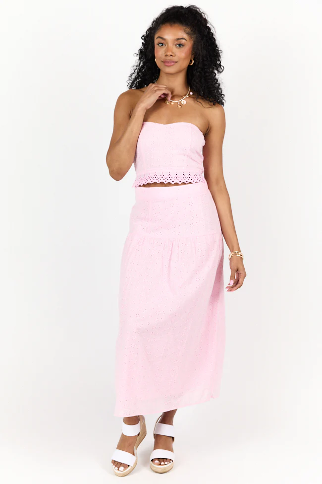 Take It Easy Pink Eyelet Tube Top Set SALE - Terpint