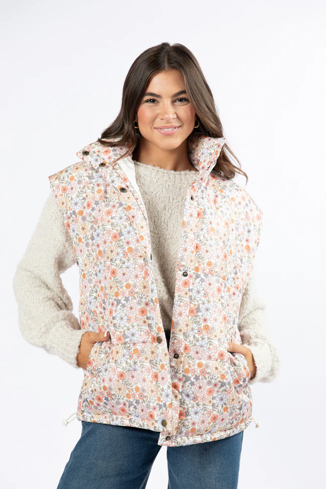 Cool Down Multi Floral Printed Puffer Vest FINAL SALE - Terpint
