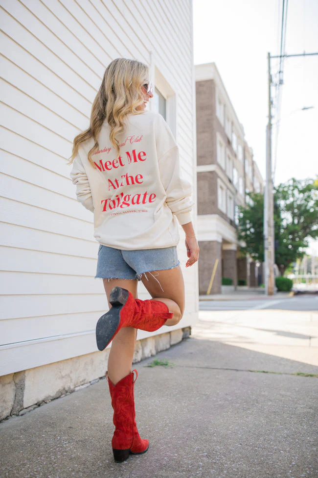 Meet Me At The Tailgate Red Ivory Graphic Sweatshirt FINAL SALE - Terpint