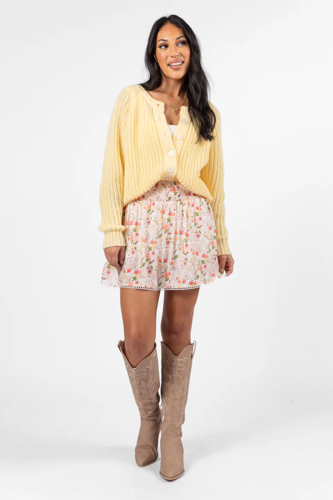 Through The Garden Ivory Multi Floral Eyelet Trim Mini Skort SALE - Terpint
