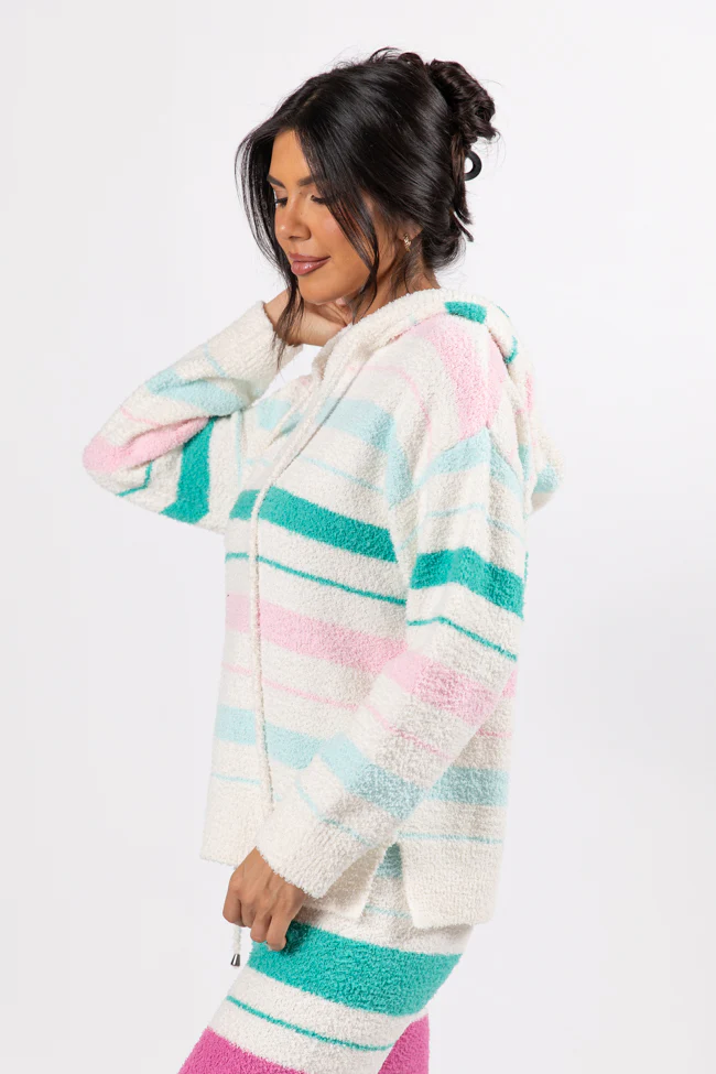 Heart On The Line Multi Striped Fuzzy Hoodie FINAL SALE - Terpint