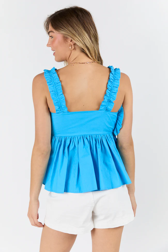 Having The Time Of My Life Blue Smocked Bust Ruffle Detail Tank SALE - Terpint