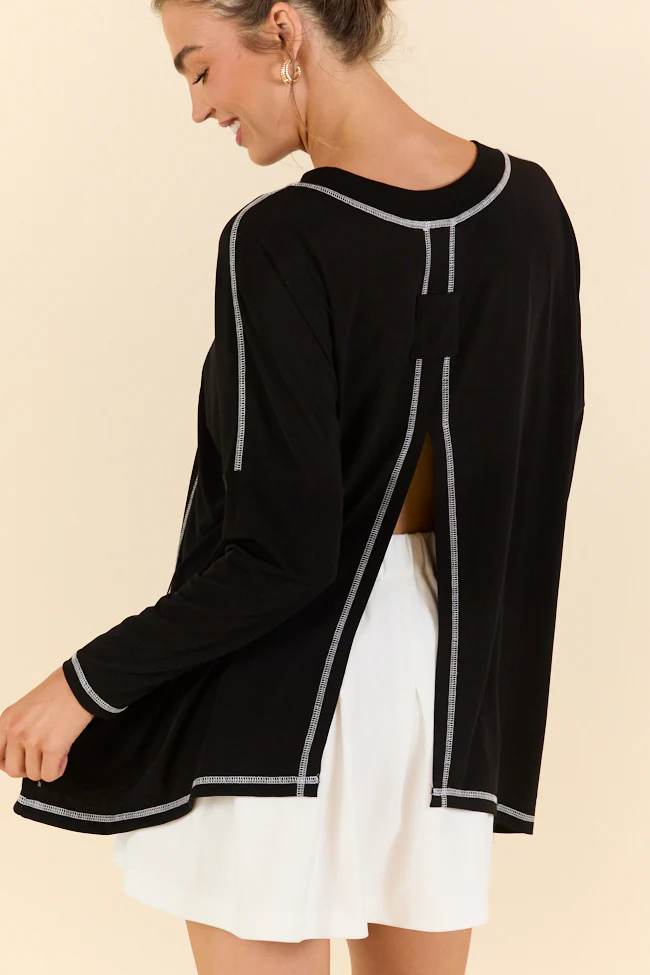 Play On Black Long Sleeve Split Back Top FINAL SALE - Terpint
