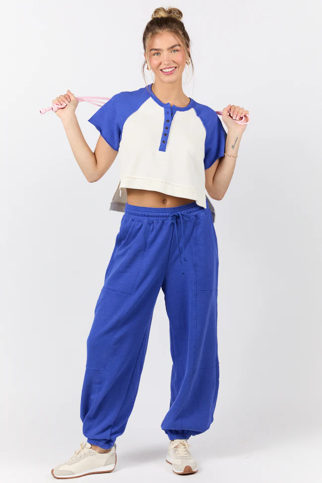 Outfield Angel Cobalt and Cream Color Block Tee SALE - Terpint