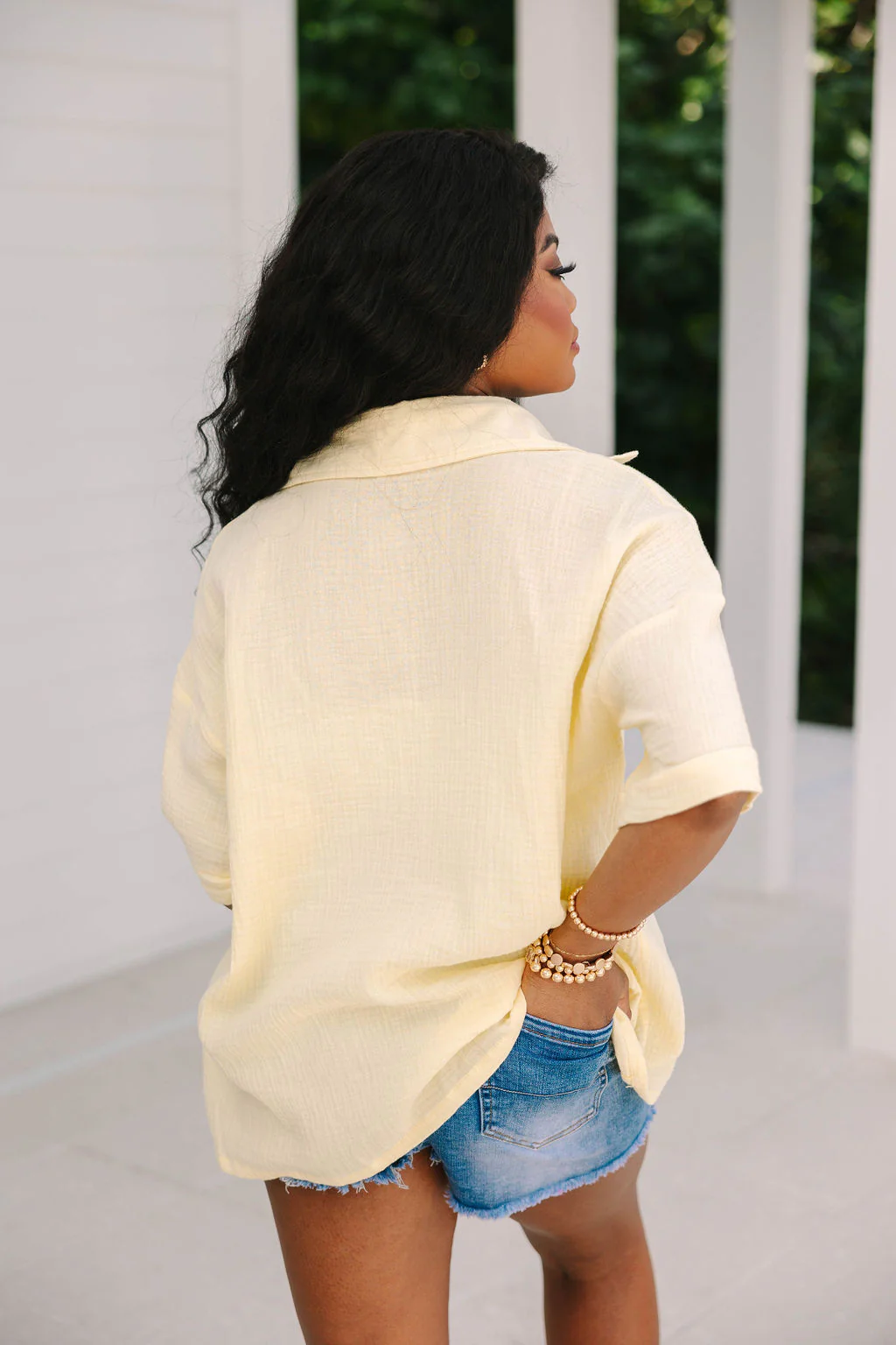 Let Me Adore You Short Sleeve Yellow Button Front Gauze Blouse FINAL SALE - Terpint