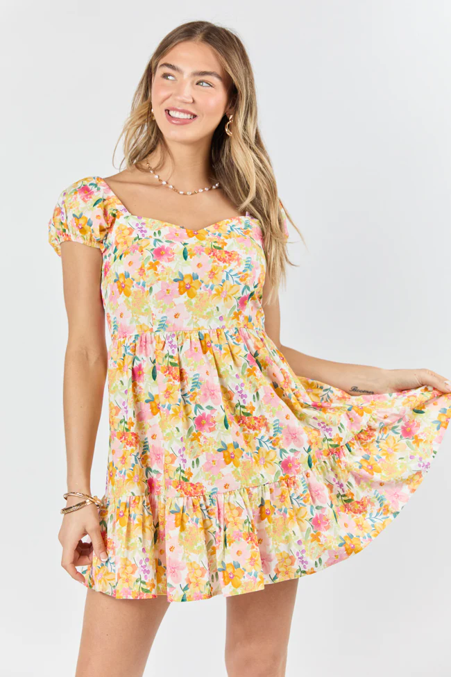 Dream Of Me Multi Floral Bubble Sleeve Mini Dress - Terpint